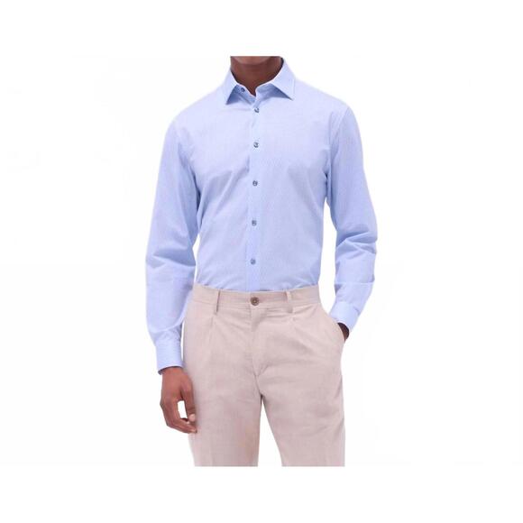 NEW BUGATCHI UOMO james honeycomb oooh cotton shirt in air blue